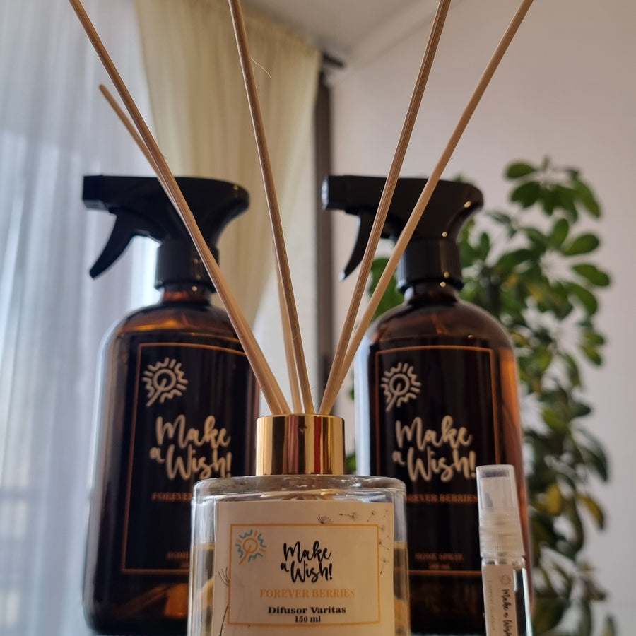 Pack "Rociando alegría": 1 Difusor varitas 150 ml + 6 varitas de ratán + 2 Home Spray 500 ml + 1 muestra de regalo  + ENVÍO GRATIS