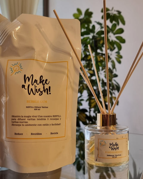 Pack "Encanto en el aire": 1 refill 450 ML + 1 Difusor varitas 150 ml + 12 varitas de ratán + 1 muestra de regalo  + ENVÍO GRATIS